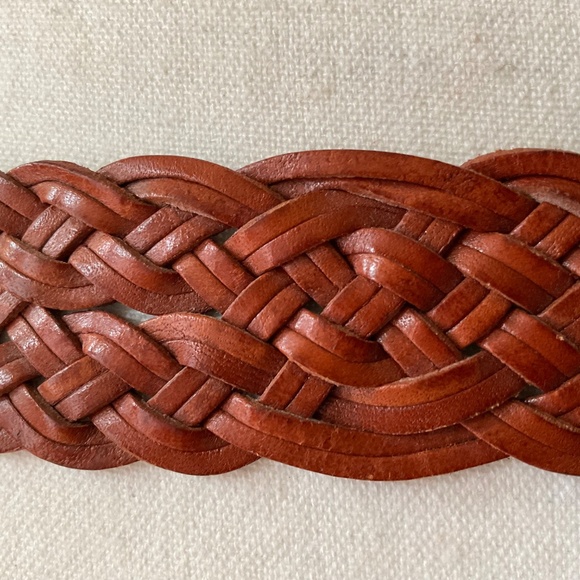Talbots Vintage 90s Brown Woven Leather Braided Boho Western Adjustable Belt M - Picture 9 of 12